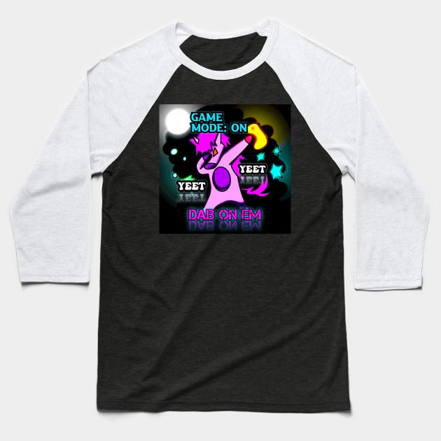 Dabbing Unicorn Yeet Trendy Dance Emote Gamer Quote Baseball T-Shirt by MaystarUniverse